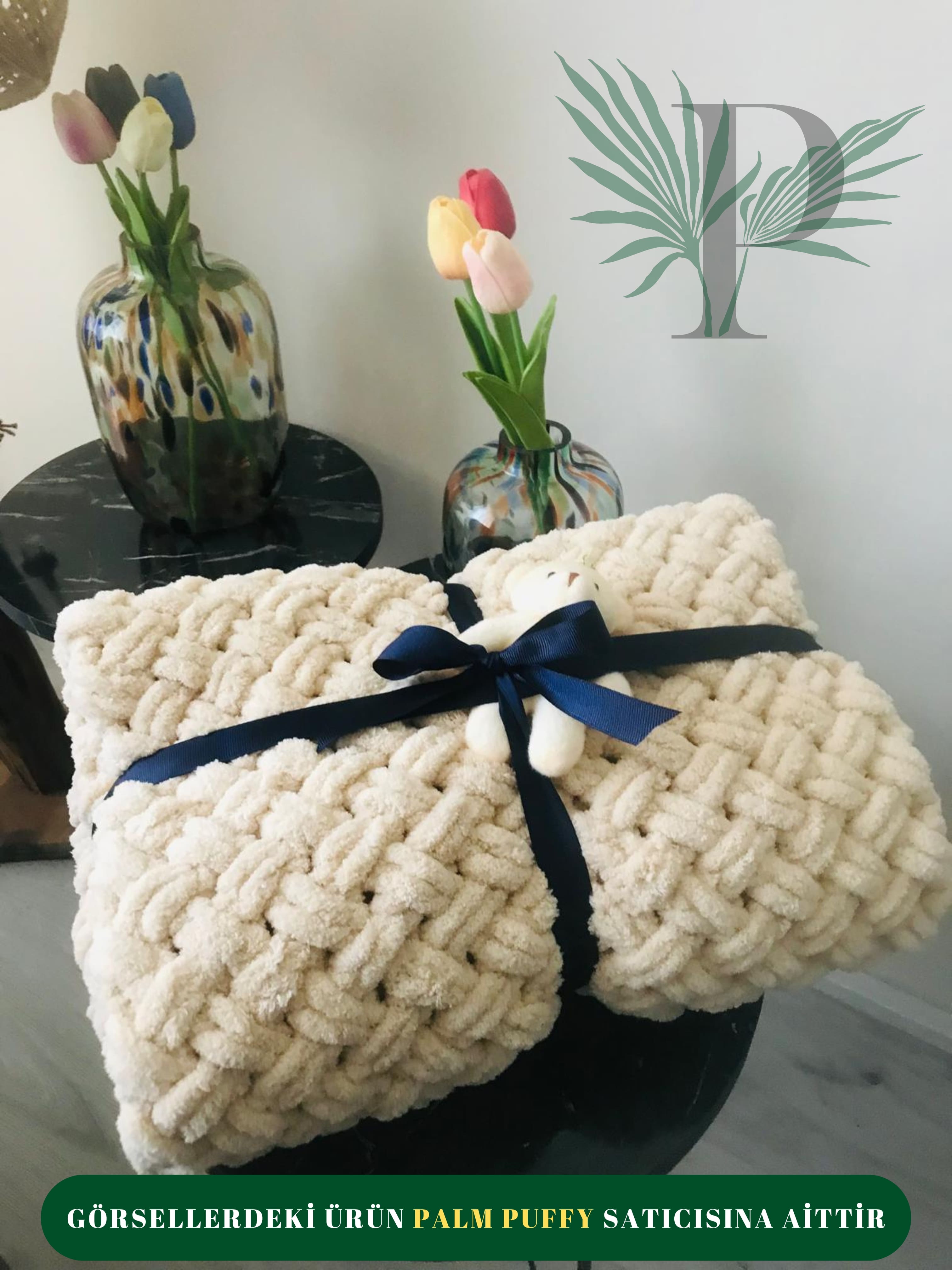 PALM PUFFY HASIR ÖRGÜLÜ BEJ BEBEK BATTANİYESİ