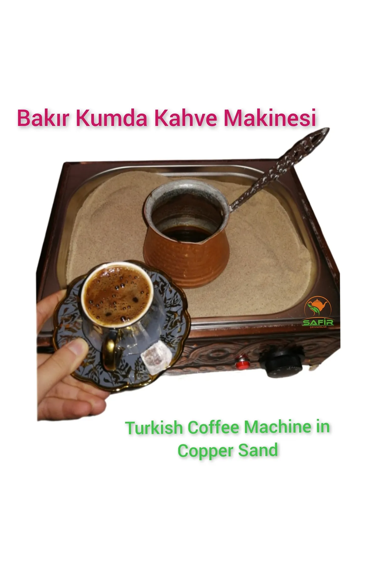 SAFİR ÇAY KAZANLARI 35x28 ebatlı Bakır Kumda Kahve 3-4 cezvelik Bakır Kumda Kahve makinesi Safir Kumda Kahve görsel 2