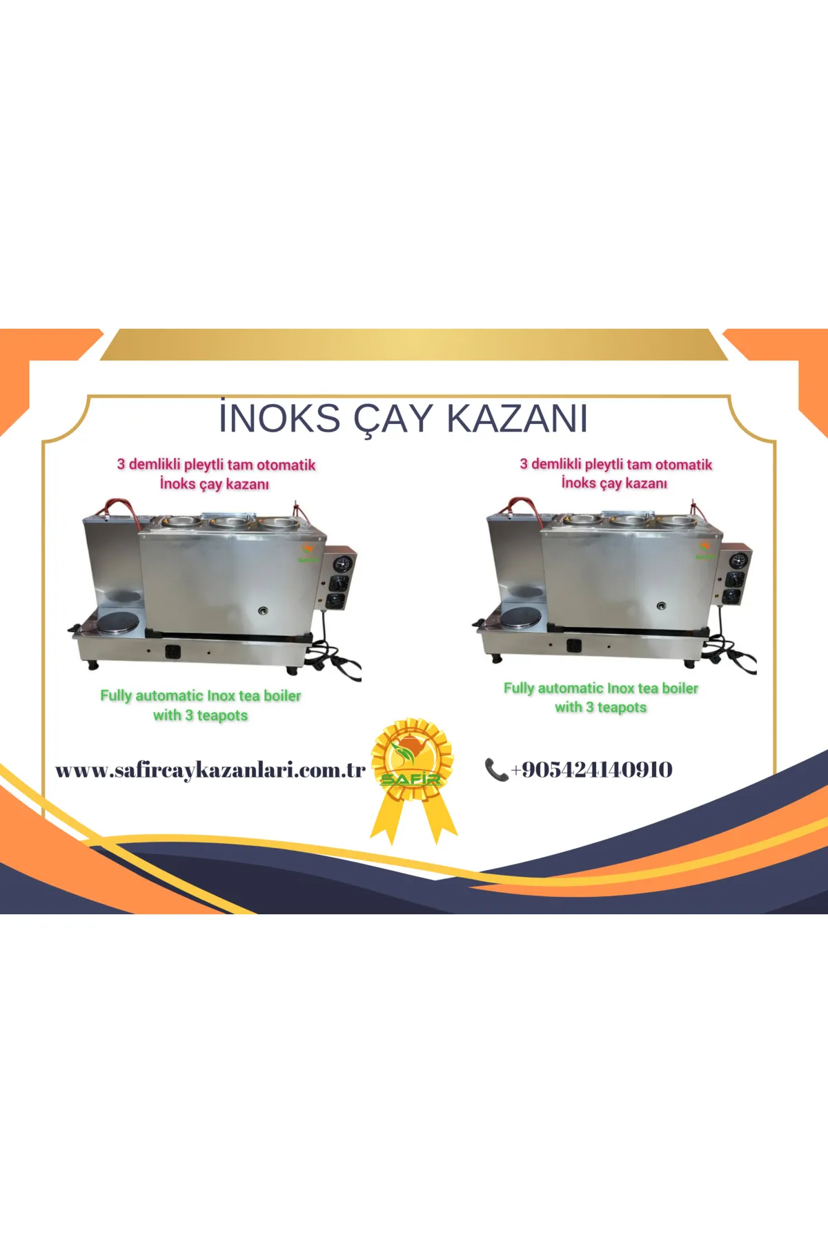 SAFİR ÇAY KAZANLARI 3 gözlü İnoks Tam Otomatik Sadece elektrikli Pleytli Çay Kazanı İnoks Çay Makinesi Semaver Çay Ocağı görsel 3