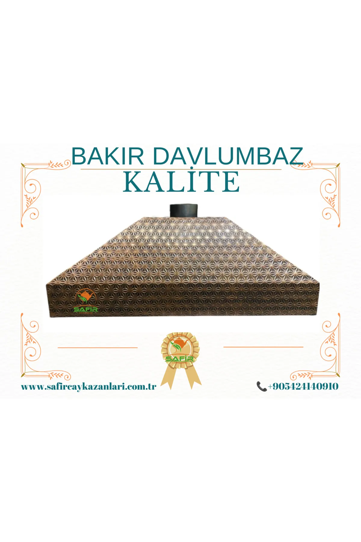 SAFİR ÇAY KAZANLARI Çay Semaveri Davlumbazı 4 lü çay kazanına göre 110 cm Bakır Davlumbaz Yıldız Model Bakır Davlumbaz görsel 2