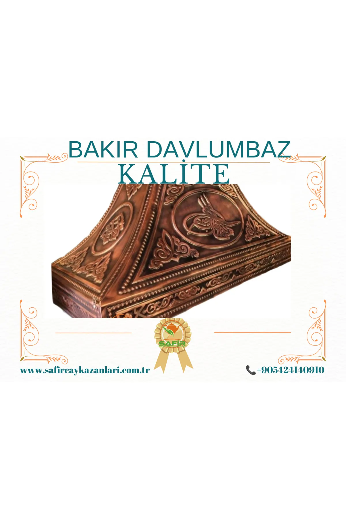 SAFİR ÇAY KAZANLARI Çay Kazanı Davlumbazı 90 cm Bakır Davlumbaz Osmanlı Tuğra Model Bakır Davlumbaz görsel 2