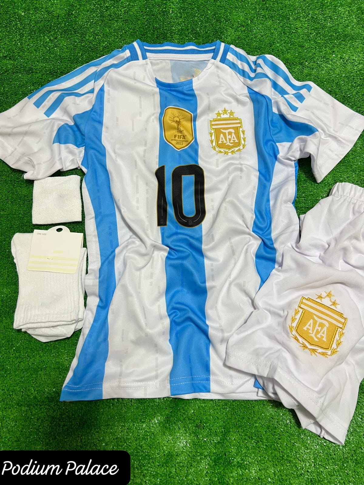 Arjantin 2024/25 Yeni Sezon Lionel Messi Çocuk Forması Şort Çorap Bileklik 4'lü Set(mavi beyaz çubuklu)