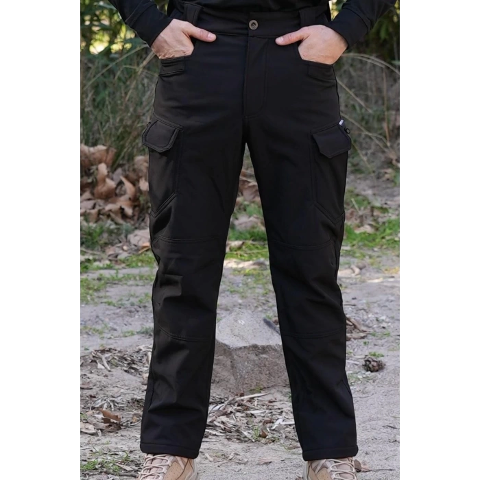 siyah renkli 8 cepli kargo cepli airsoft outdoor taktik softshell pantolon