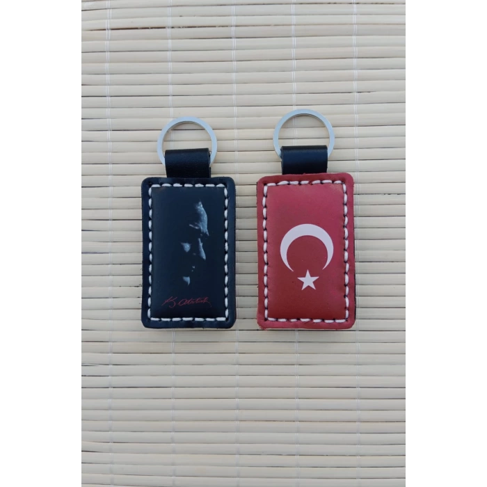 Ataturk Siluetli ozel uretim Ayyildiz Hakiki Deri Hediyelik Anahtarlik