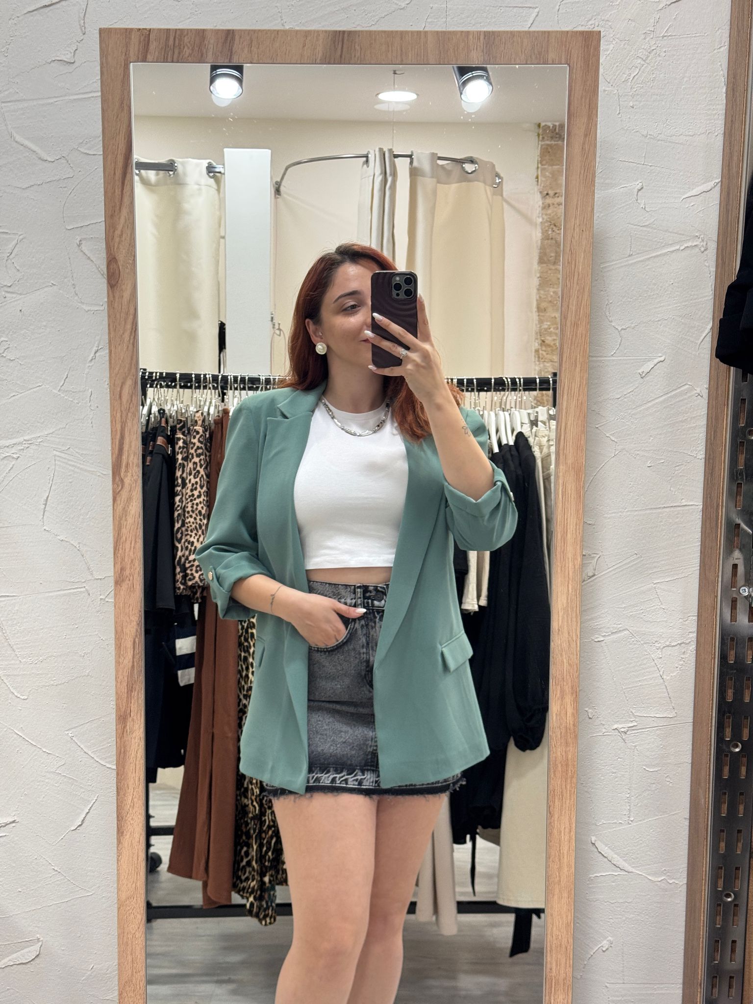DİA DİSENO Yeşil Kol Katlamalı Blazer Ceket