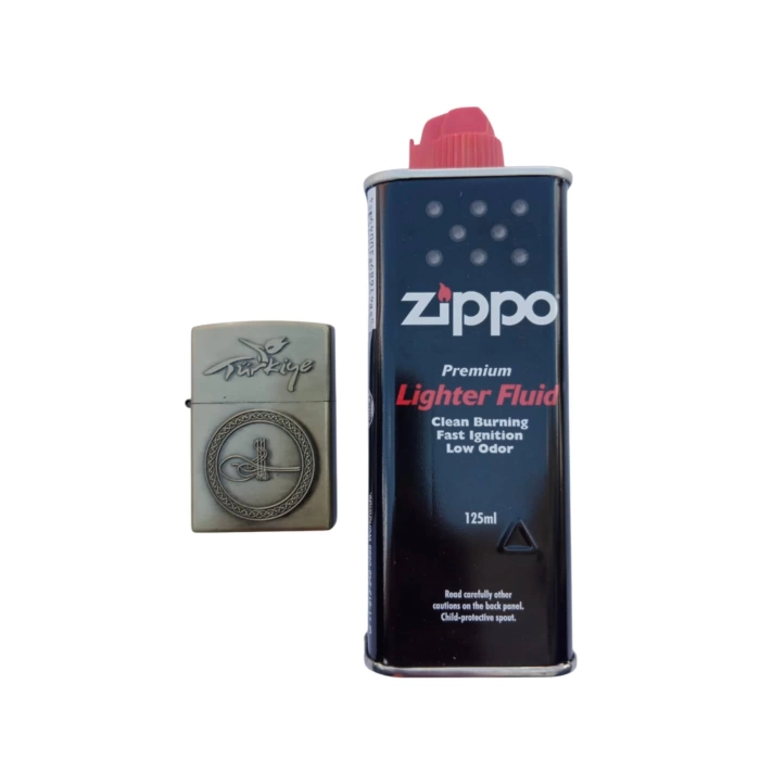 Ozel Tasarim Sari renkli Turkiye Yazili Osmanli Tugrali kabartmali premium zippo Cakmak