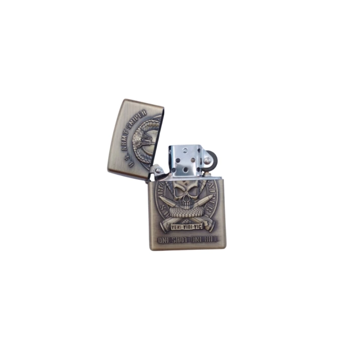 Ozel Tasarim Sari renkli U.S.Army Sniper One Shot One Kill Yazili kabartmali premium zippo Cakmak