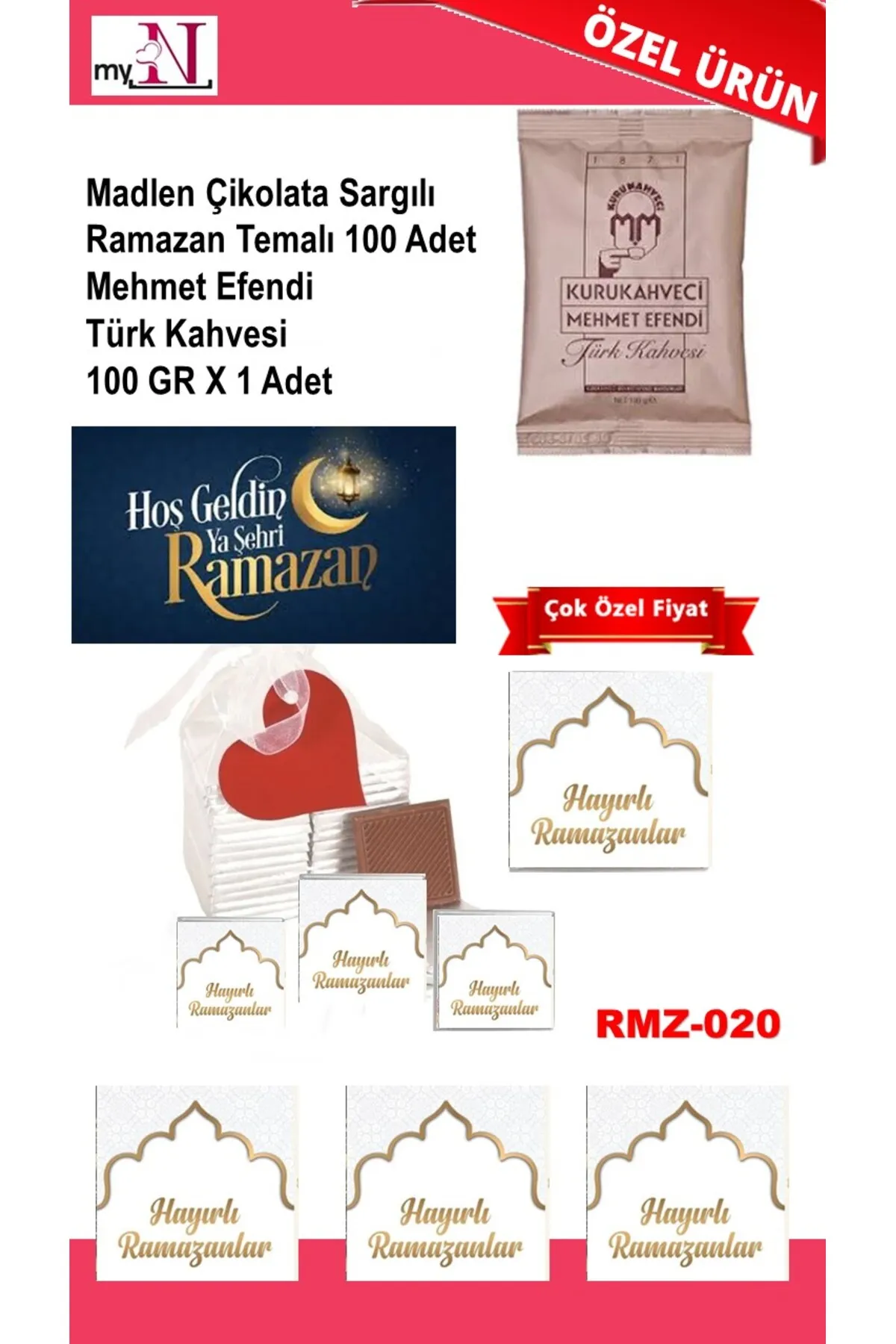 Madlen Çikolata Sargılı Ramazan Temalı 10 Adet - Mehmet Efendi Türk Kahvesi 100 GR X 1 Adet