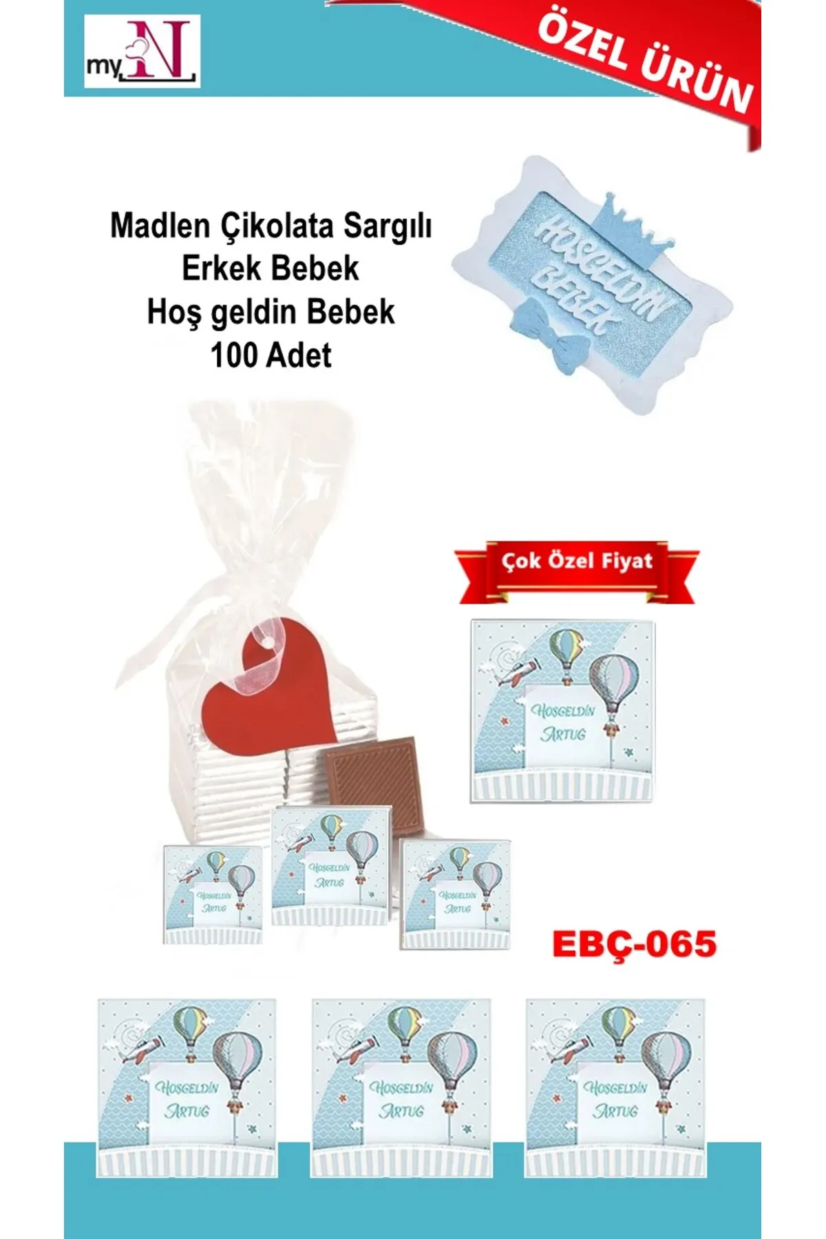 Madlen Çikolata Sargılı Erkek Bebek Hoş geldin Bebek 10 Adet