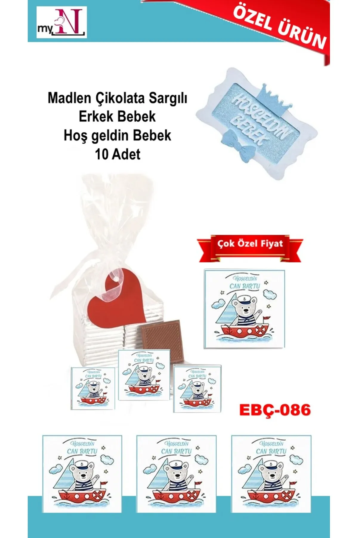 Madlen Çikolata Sargılı Erkek Bebek Hoş geldin Bebek 10 Adet