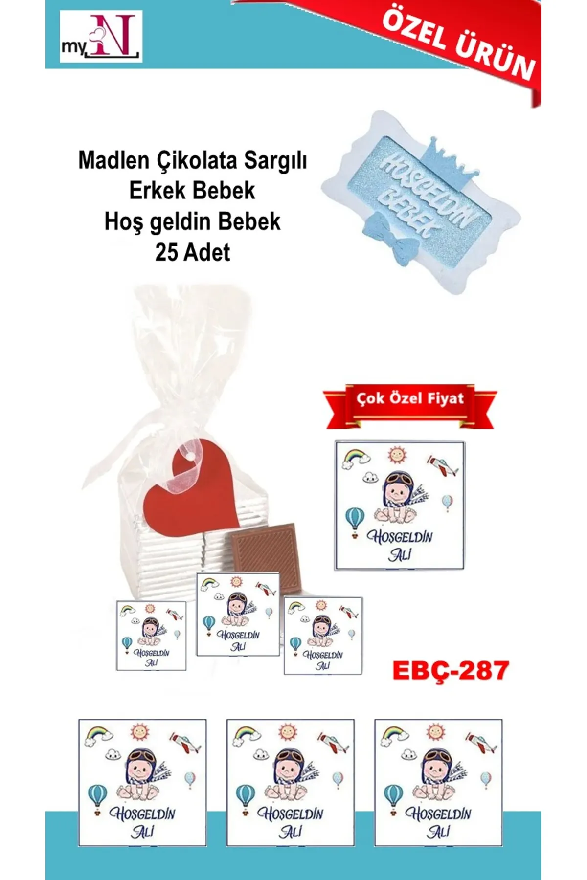Madlen Çikolata Sargılı Erkek Bebek Hoş geldin Bebek 25 Adet