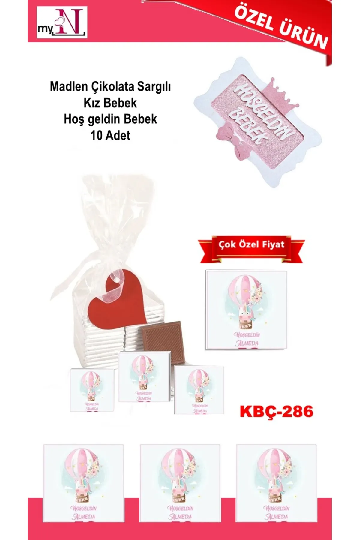 Madlen Çikolata Sargılı Kız Bebek Hoş geldin Bebek 100 Adet
