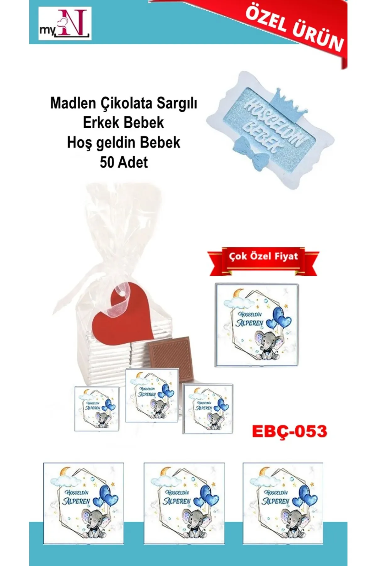 Madlen Çikolata Sargılı Erkek Bebek Hoş geldin Bebek 50 Adet