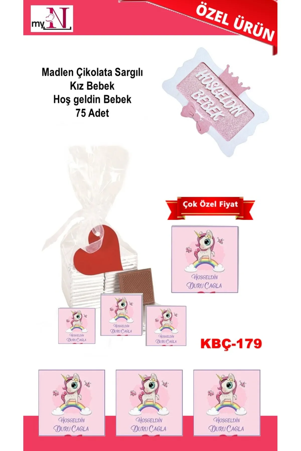 Madlen Çikolata Sargılı Kız Bebek Hoş geldin Bebek 75 Adet