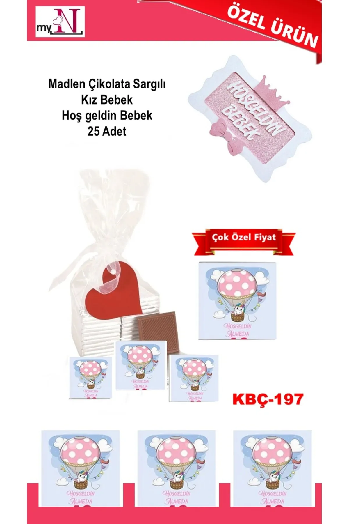 Madlen Çikolata Sargılı Kız Bebek Hoş geldin Bebek 25 Adet