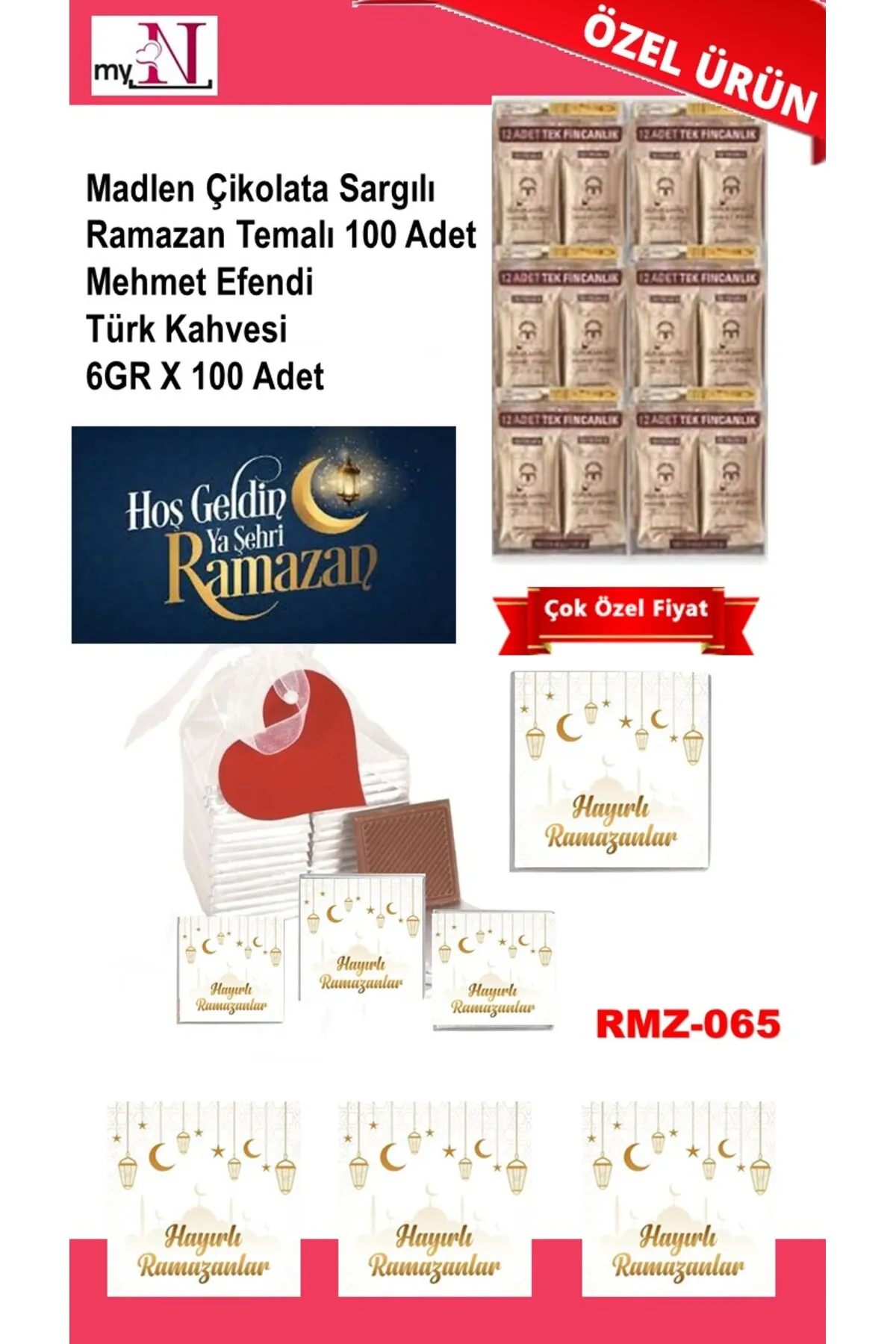 Madlen Çikolata Sargılı Ramazan Temalı 100 Adet - Mehmet Efendi Türk Kahvesi 6GR X 100 Adet