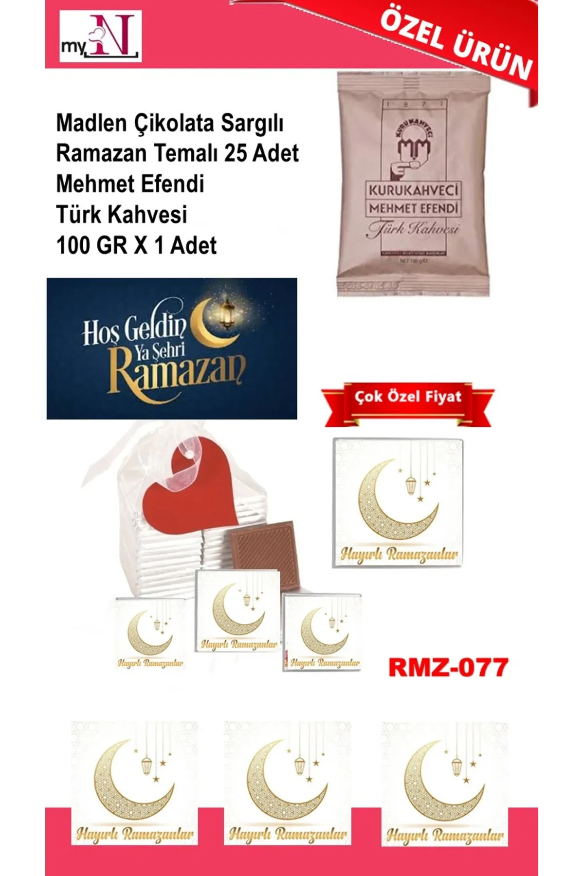 Madlen Çikolata Sargılı Ramazan Temalı 25 Adet - Mehmet Efendi Türk Kahvesi 100 GR X 1 Adet
