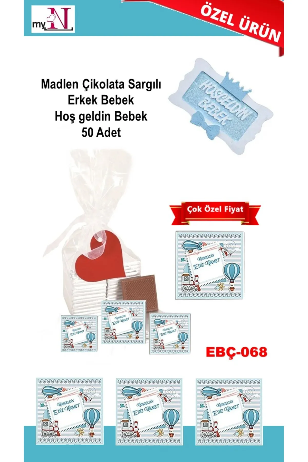 Madlen Çikolata Sargılı Erkek Bebek Hoş geldin Bebek 50 Adet