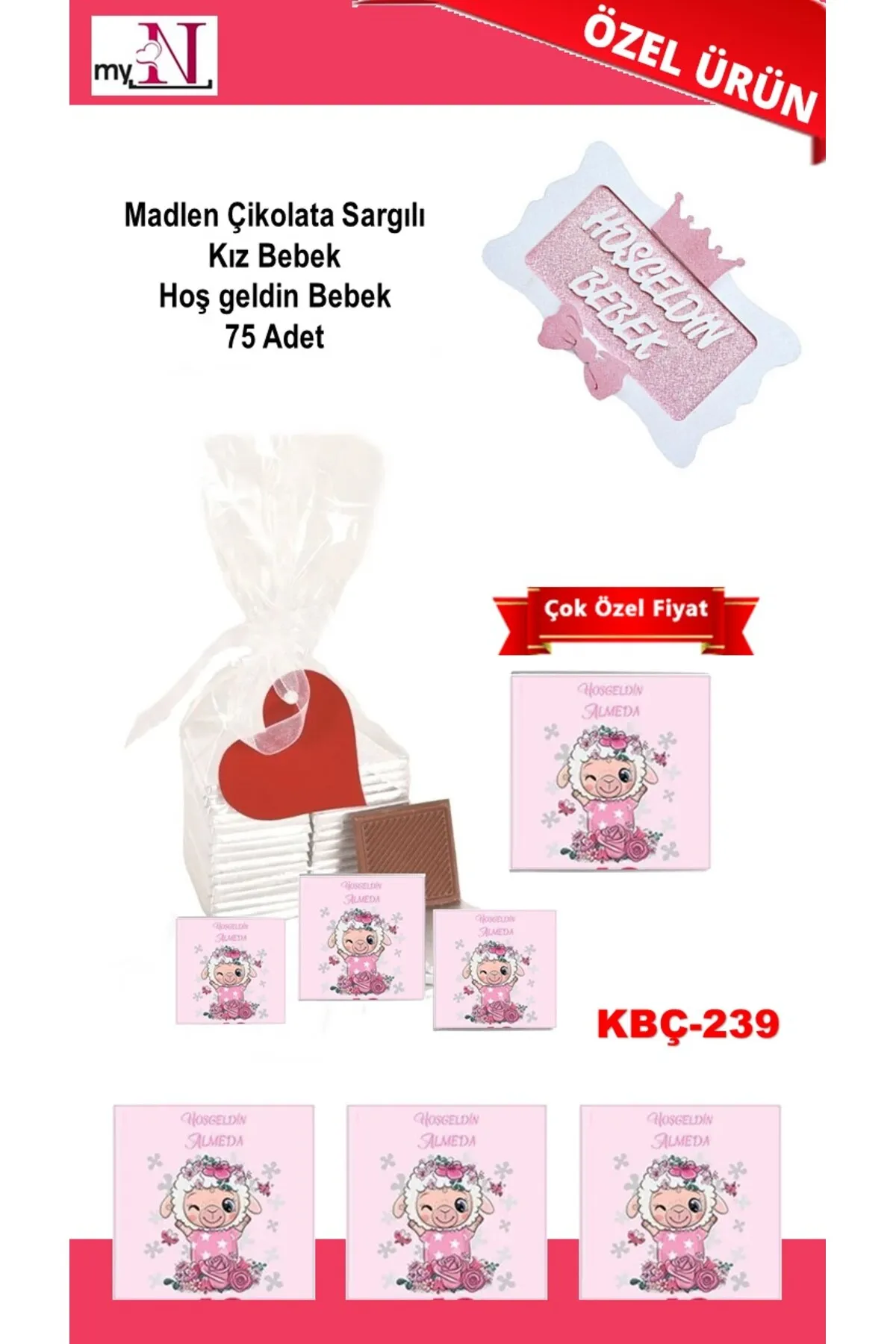 Madlen Çikolata Sargılı Kız Bebek Hoş geldin Bebek 75 Adet
