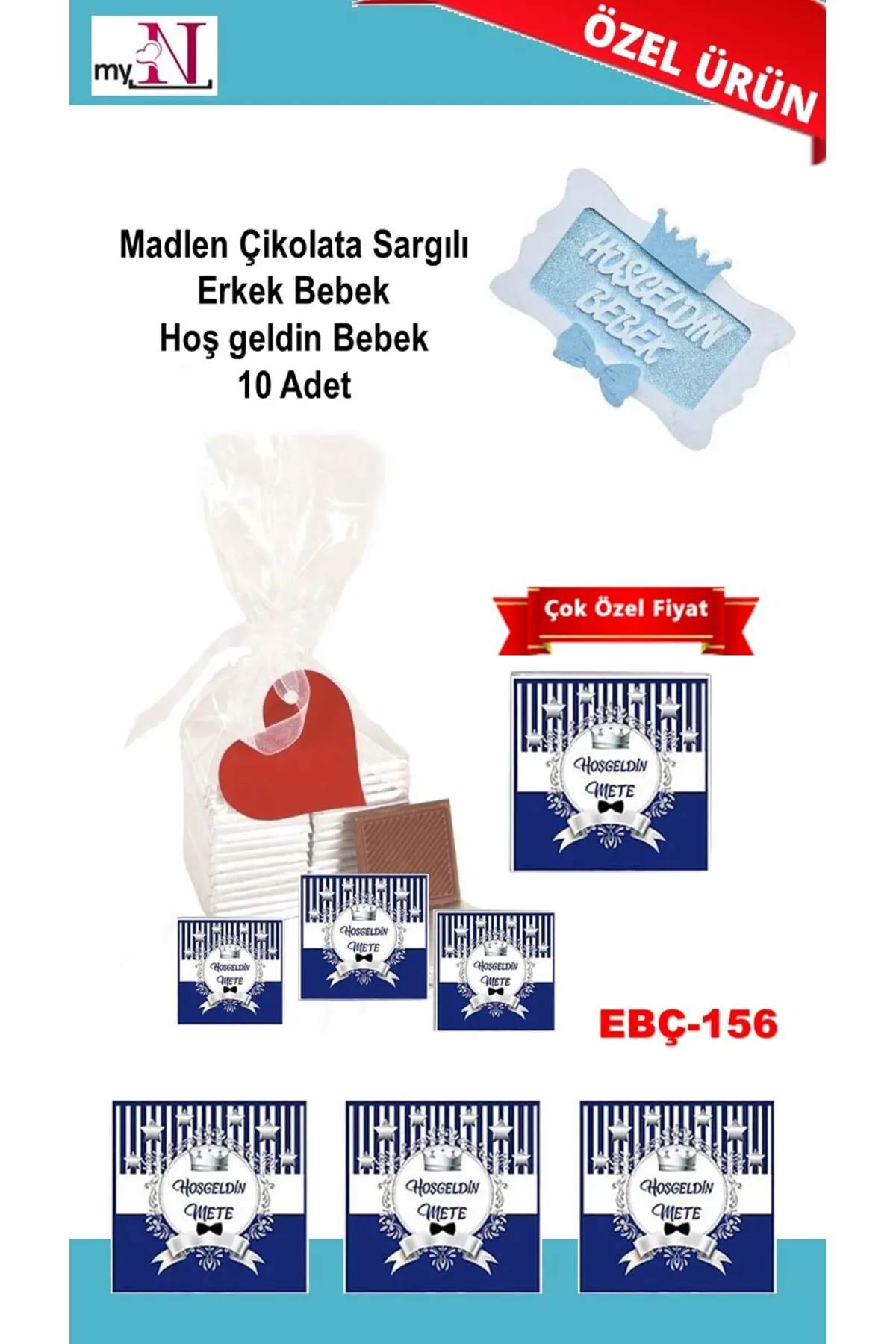 Madlen Çikolata Sargılı Erkek Bebek Hoş geldin Bebek 10 Adet