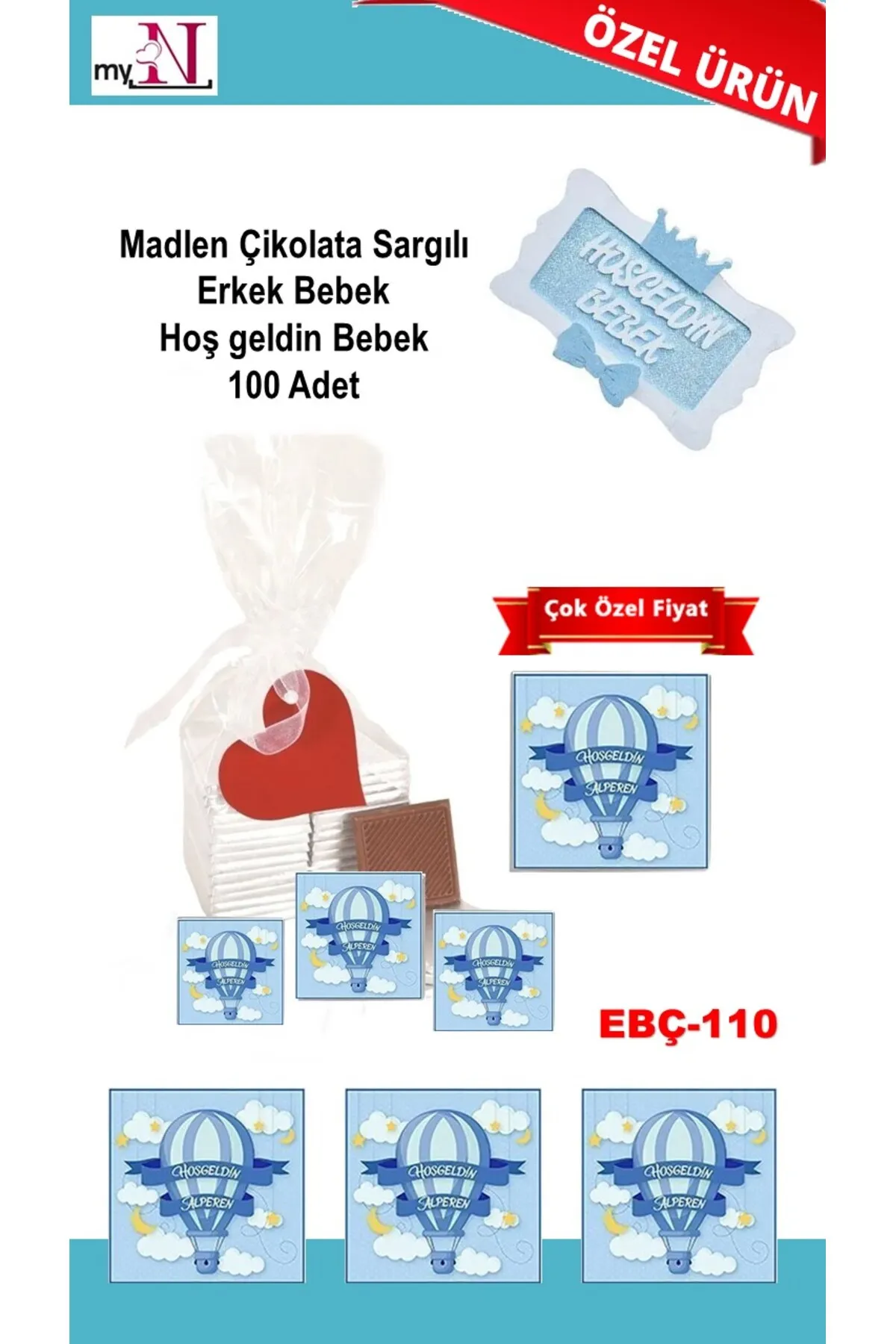 Madlen Çikolata Sargılı Erkek Bebek Hoş geldin Bebek 100 Adet