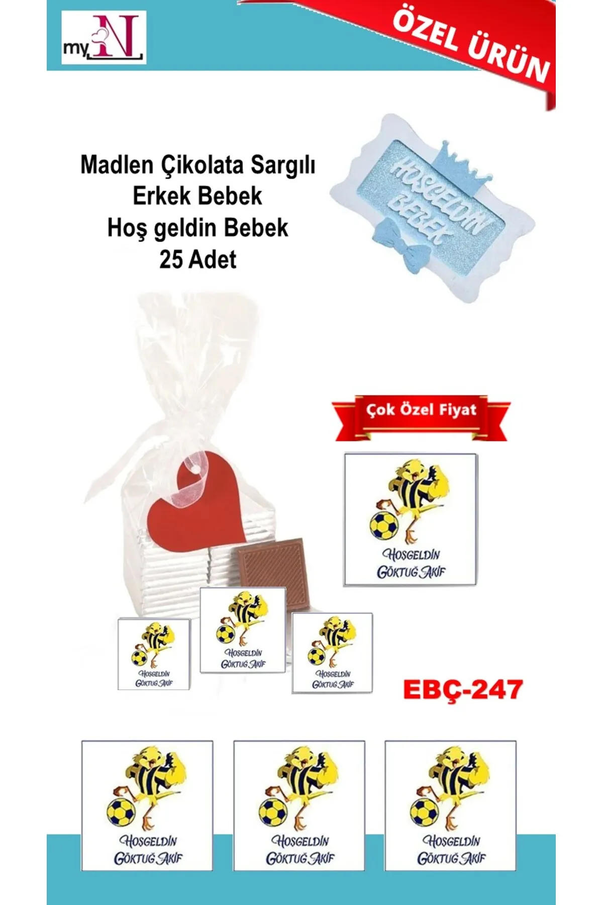 Madlen Çikolata Sargılı Erkek Bebek Hoş geldin Bebek 25 Adet
