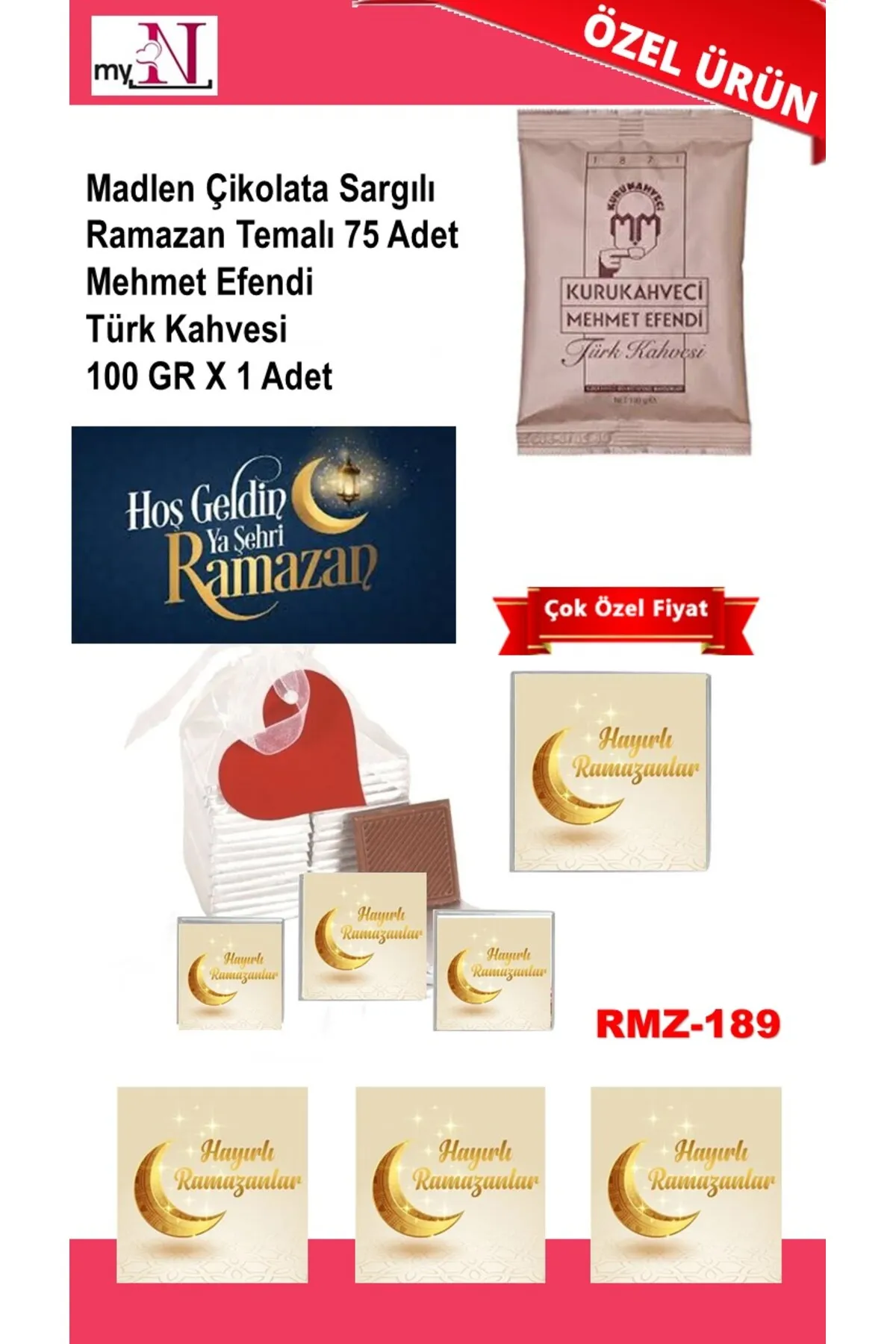 Madlen Çikolata Sargılı Ramazan Temalı 75 Adet - Mehmet Efendi Türk Kahvesi 100 GR X 1 Adet