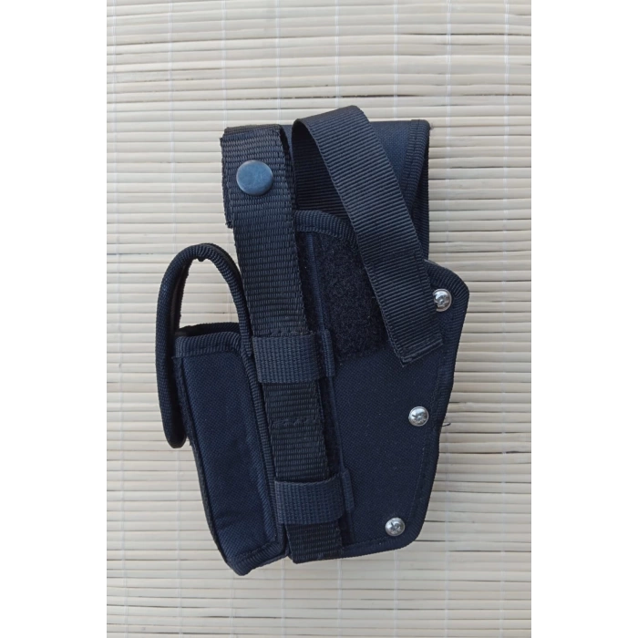 sol el siyah renkli cift emniyetli sarjorluklu palaskaya kemere gecirmeli impertex airsoft sallama silah kilifi