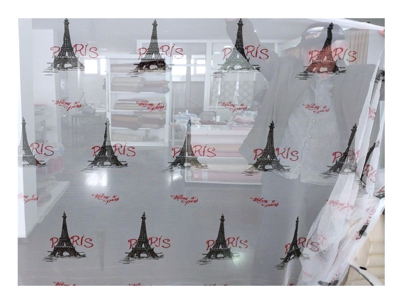 Taç tül perde-Paris motifli-1/2 pile (seyrek) görsel 4