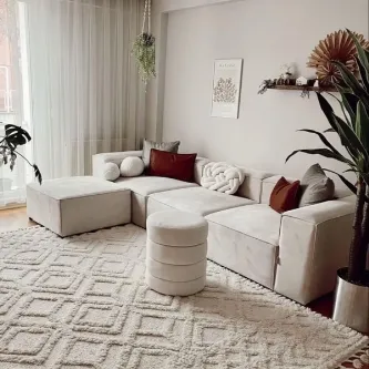 MOBİLYADEPOM Mode Soft Köşe Koltuk Takımı 4 Modül Kırık Beyaz Anka 02 Kadife Kumaş Işbir Sünger Dairenize Teslim