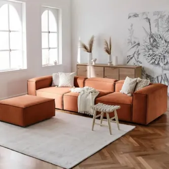 MOBİLYADEPOM Mode Soft Köşe Koltuk Takımı 4 Modül 33 Numara Kiremit Renk Keten Kumaş (DAİRENİZE TESLİM)