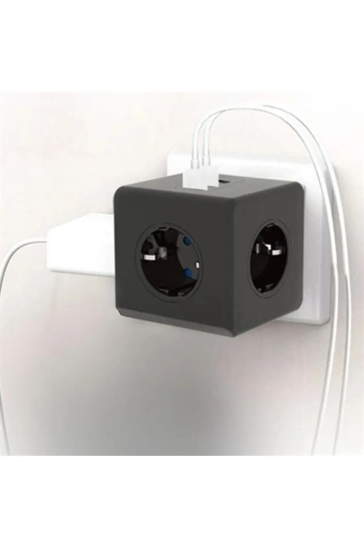 BUFFER® Isıya Dayanıklı Termal Akım Korumalı ve Çocuk Korumalı 3 Priz Girişli 3 USB Girişli Küp Priz