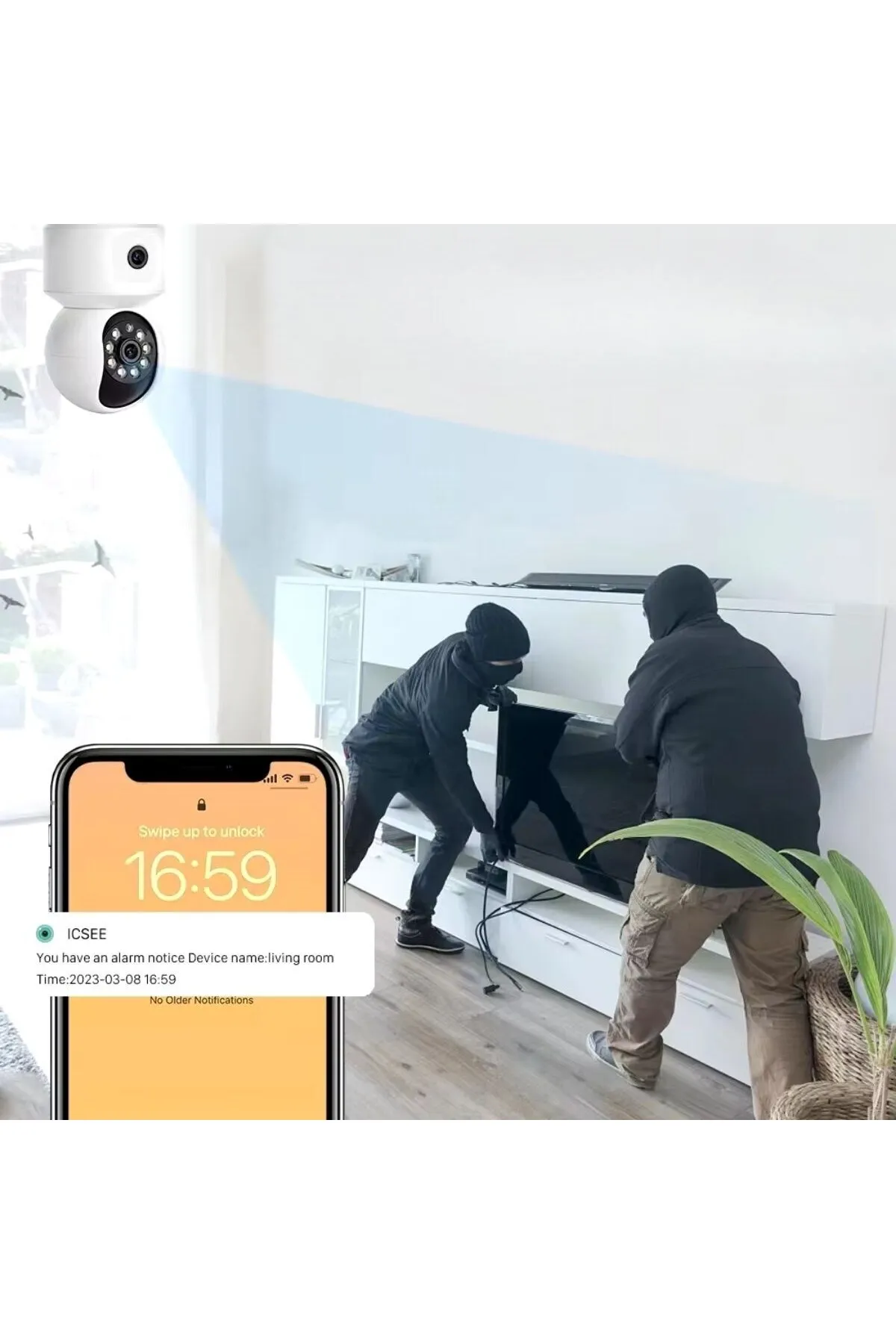 Çift Kameralı Wifi Bağlantılı Gece Görüşlü Ev Tipi Güvenlik Kamerası