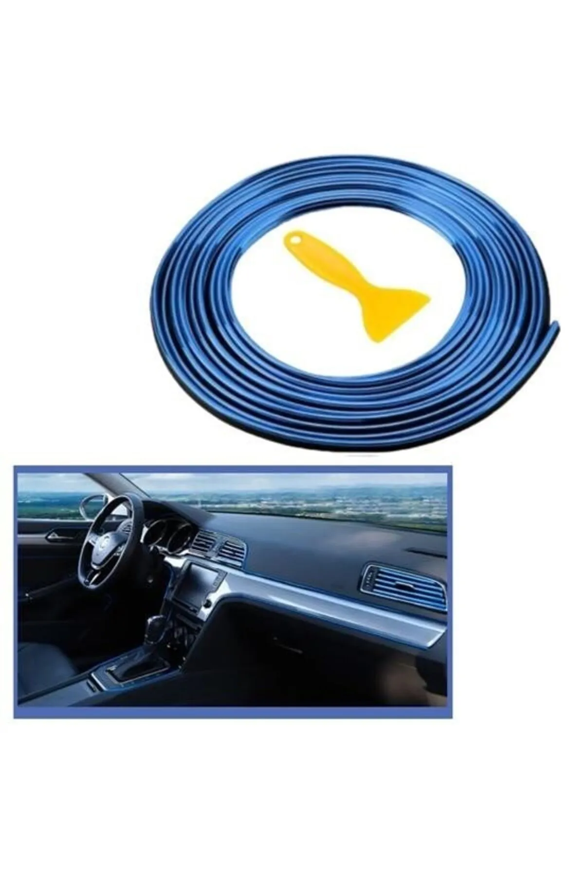 BUFFER® Mavi Araba OtoTrim Dekorasyon Şeridi Kauçuk Elastik Kolay Kurulum 5 metre Şerit Bant
