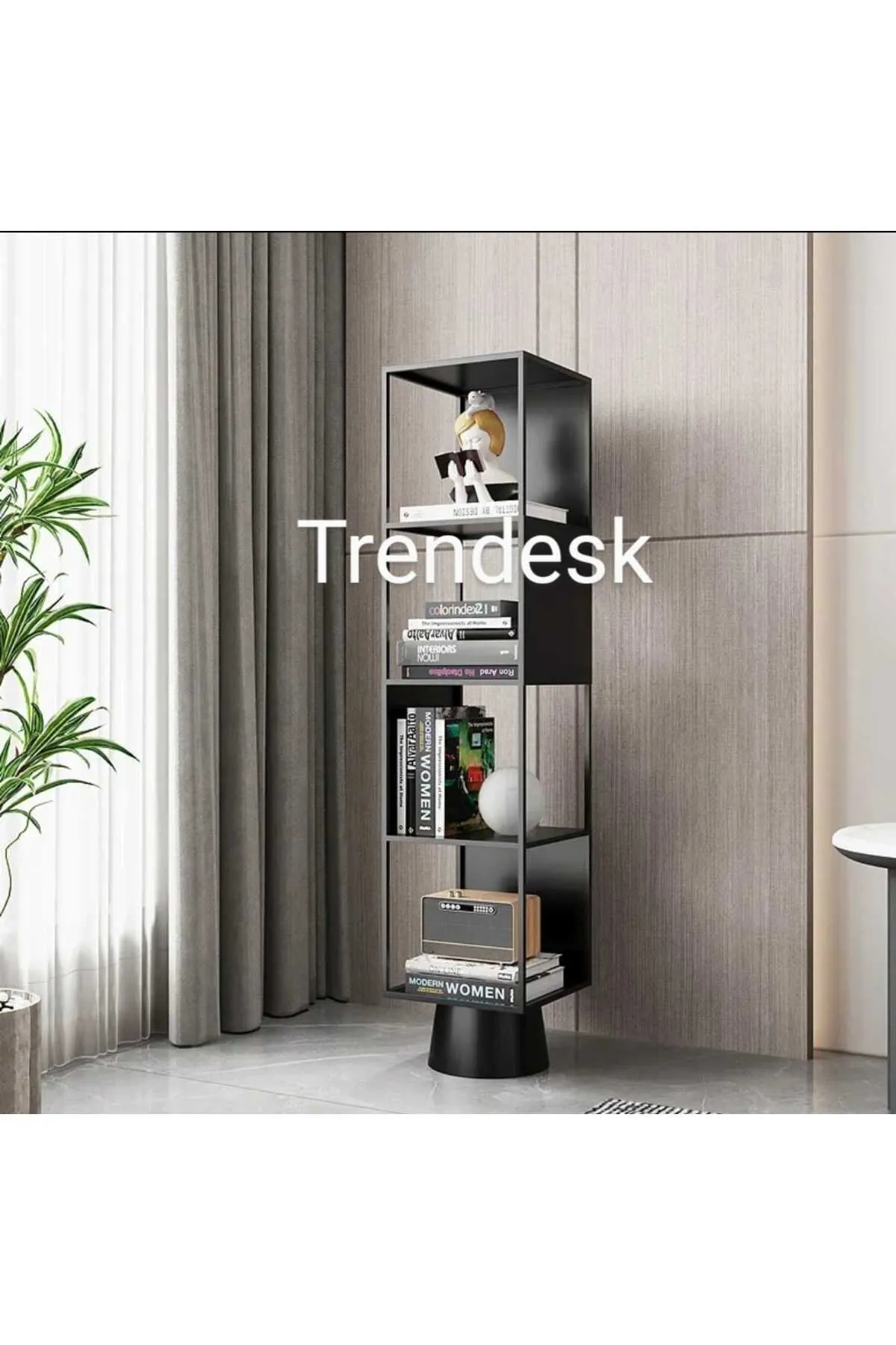 TRENDESK Metal Siyah 4 Katlı Köşe Kitaplık 118-28-28 Cm 1022-CN Model Kodu: 1023-CN