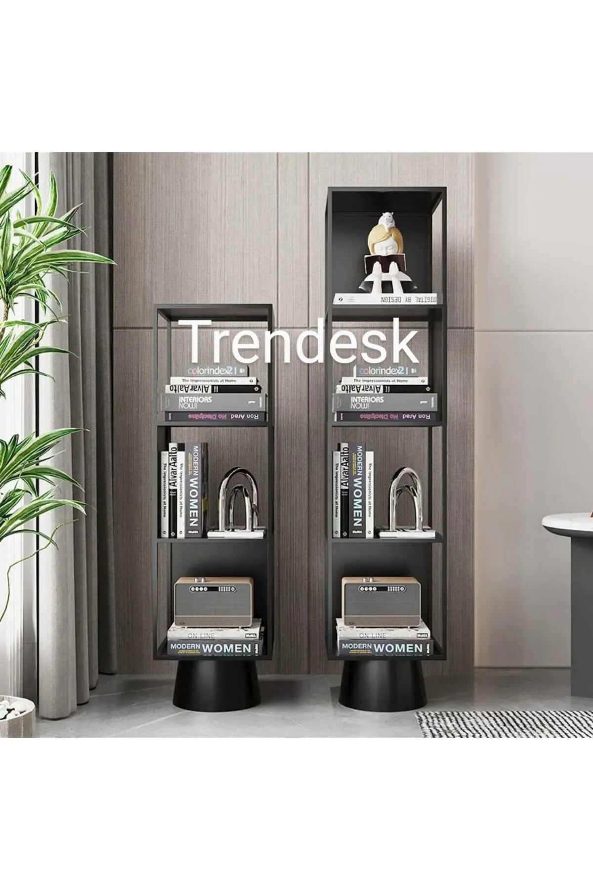 TRENDESK Metal Siyah 3 Katlı Köşe Kitaplık 90-28-28 Cm 1022-CN