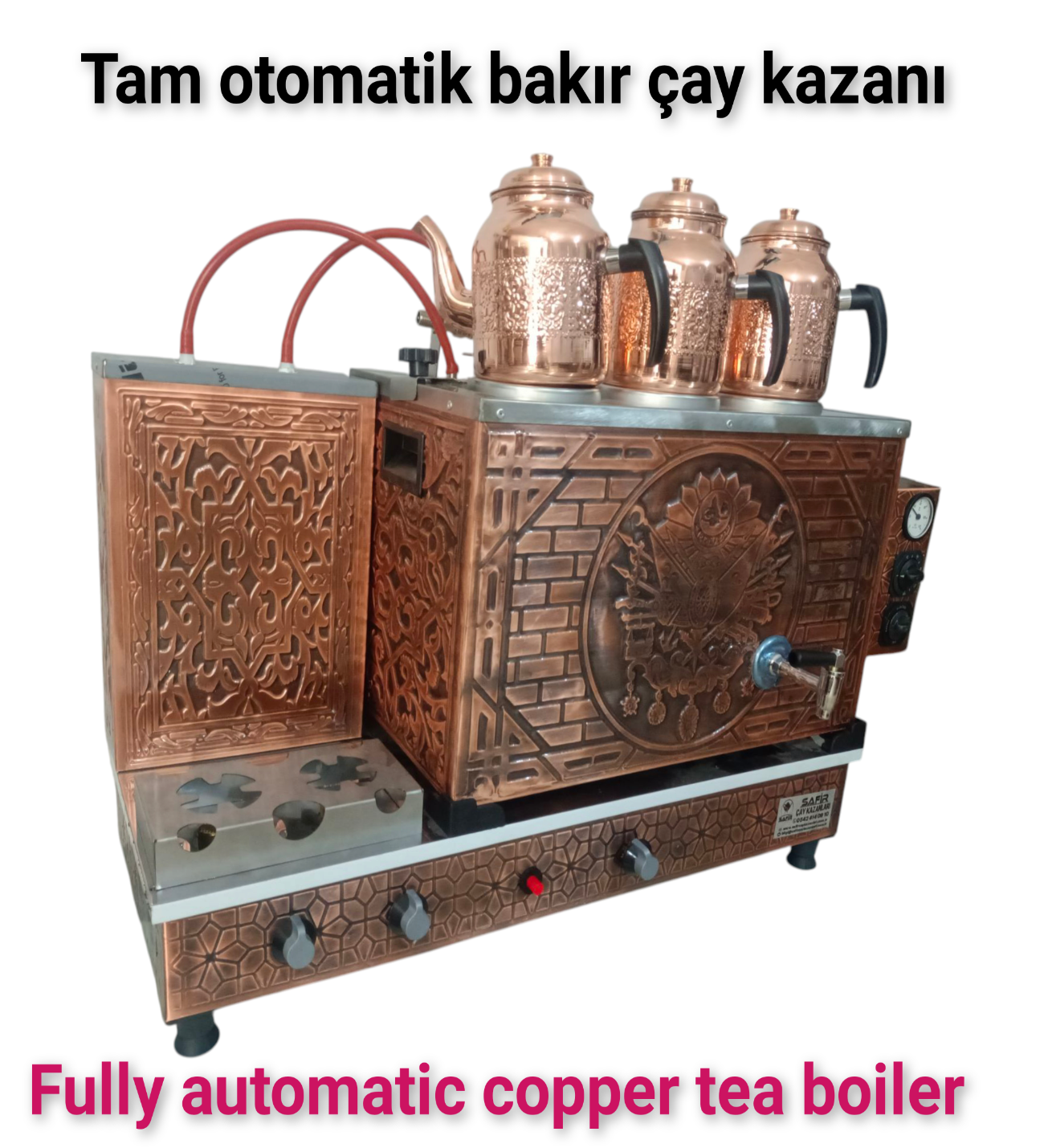 3 demlikli bakır çay kazanı elektrik +Tüplü tam otomatik Çay ocağı Osmanlı tuğra model Çay semaveri görsel 2