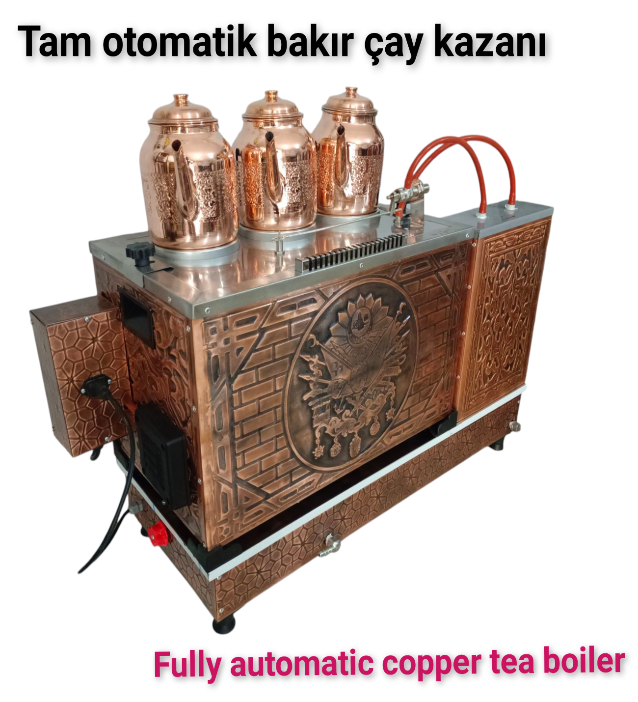 3 demlikli bakır çay kazanı elektrik +Tüplü tam otomatik Çay ocağı Osmanlı tuğra model Çay semaveri görsel 6
