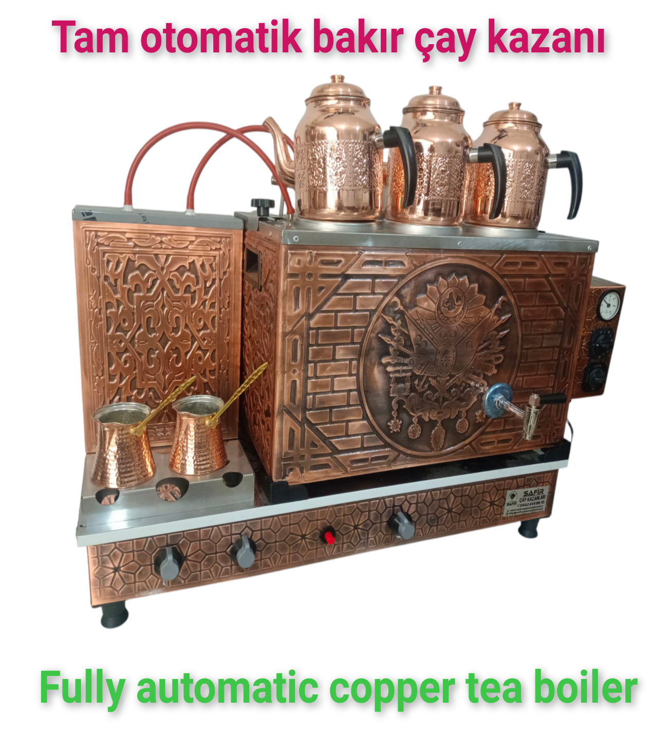 3 gözlü Bakır Tam Otomatik Çay Kazanı Elektrik + doğalgazlı Ce Belgeli ve  Gazmer açılış onaylı Tam Dijital çakmaklı Prizma Alt Tabanlı Tam otomatik çay kazanı. görsel 2