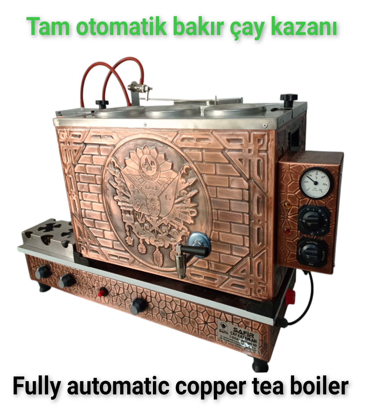 3 demlikli bakır çay kazanı sadece elektrikli bakır çay semaveri Osmanlı Tuğra model Çay Makinesi görsel 2