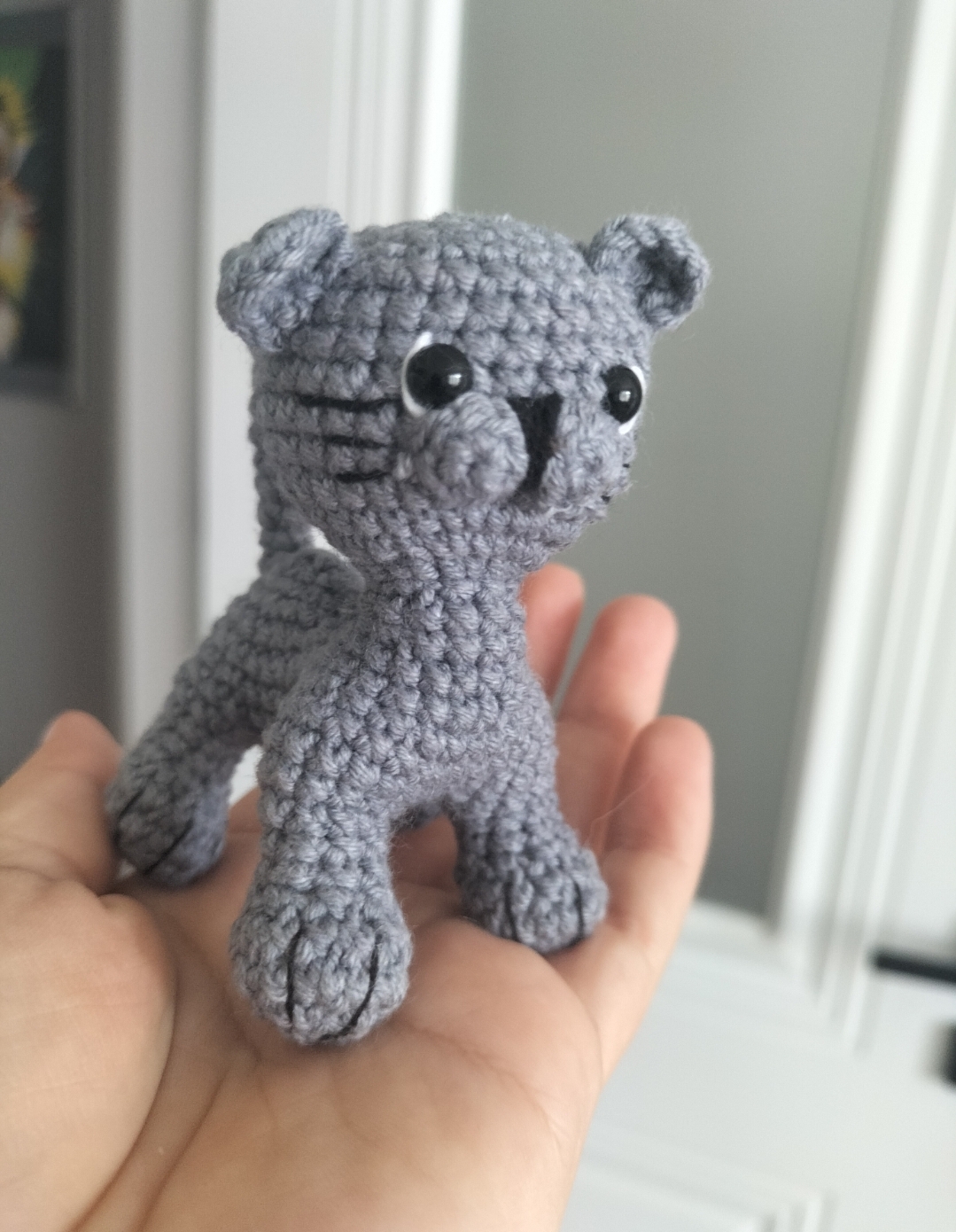 Amigurumi minik gri kedi oyuncak dekoratif aksesuar hediyelik