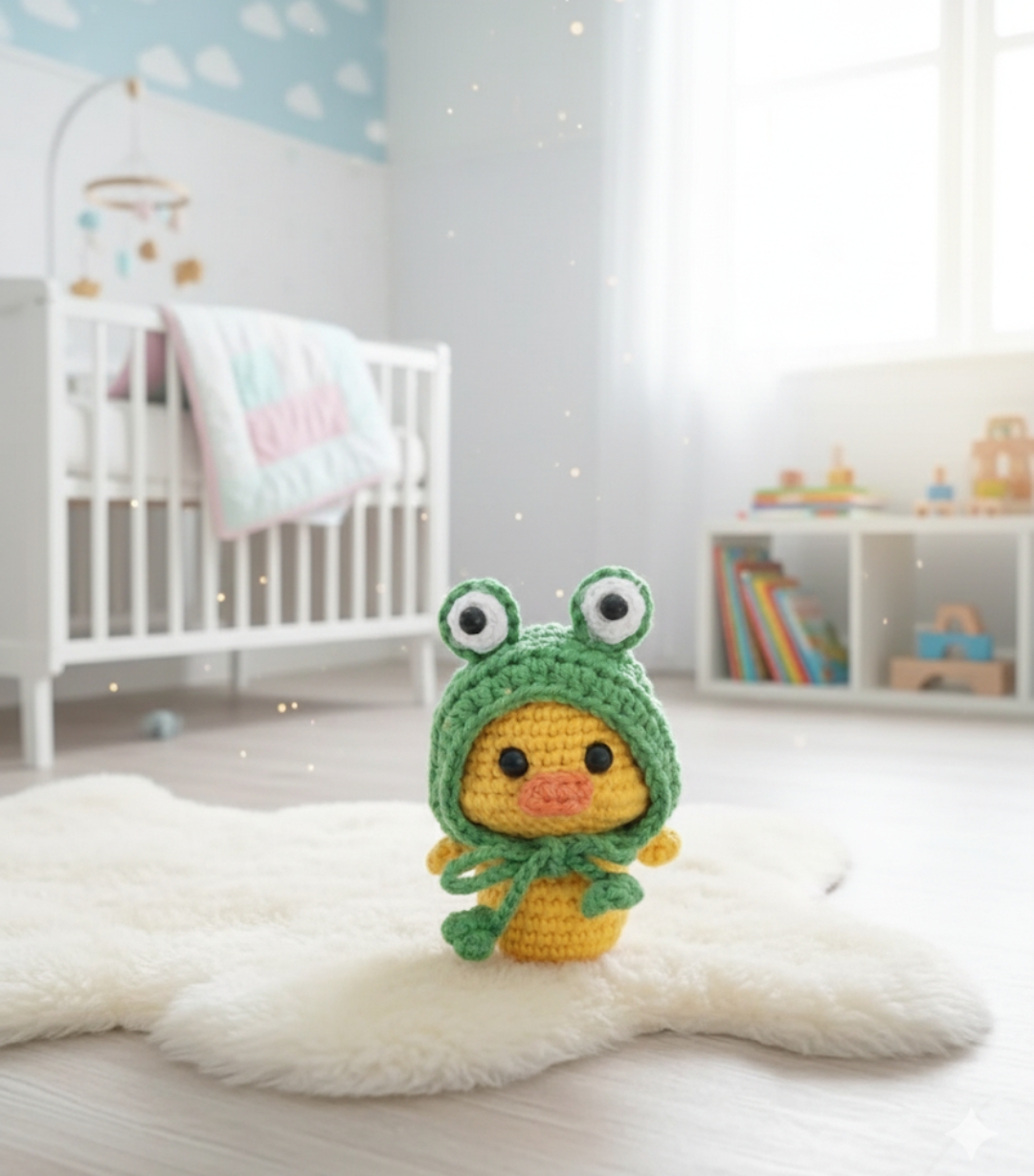 Amigurumi minik sarı ördek kurbağa şapkalı ördek anahtarlık oyuncak minik