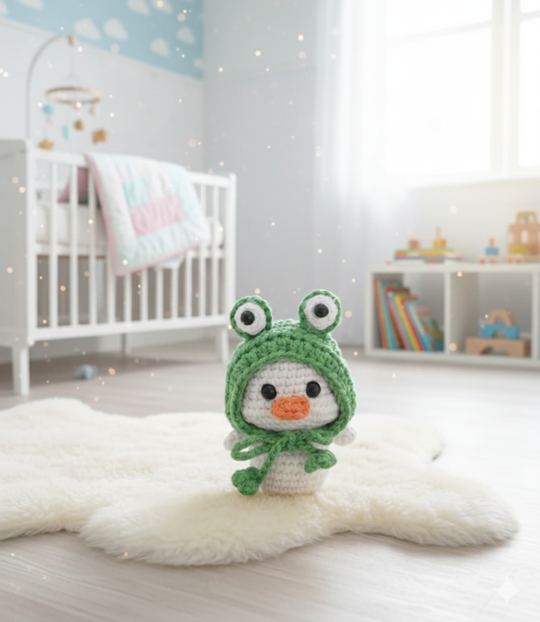 Amigurumi kurbağa şapkalı minik hediyelik anahtarlık ördek civciv beyaz