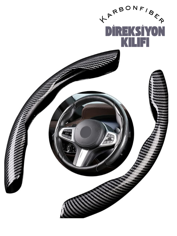 Karbon Fiber Direksiyon Kılıfı Siyah-Gri Parçalı Direksiyon Koruyucu Kılıf