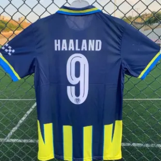 SPORMAN Haaland Özel Konsept Yetişkin Formasıı Mavı Sarı Cızgılı Ve Yakalı 8LACİVERT-SARI)