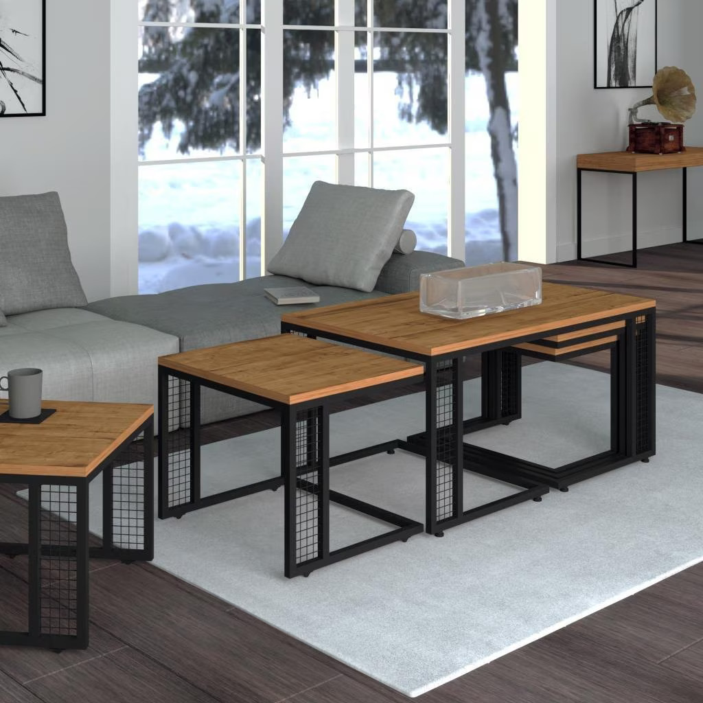 Sivas Gözde Mobilya Ferforje Ahşap Tarz 4 C Zigonlu Orta Sehpa 100X46X61Cm (487440781) görsel 2