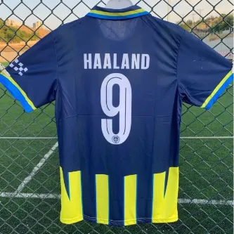 Pele Sport Haaland Özel Konsept Yetişkin Formasıı Mavı Sarı Cızgılı Ve Yakalı (LACİVERT-SARI)