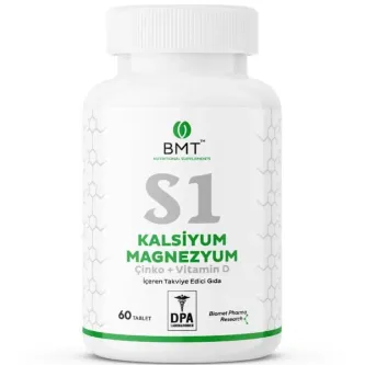 SARYA COSMETİC S1™ Kalsiyum, Magnezyum, Çinko ve Vitamin D 60 Tablet Gıda Takviyesi Kemik Sağlığı (Cal,Mag,Zn,VitD)
