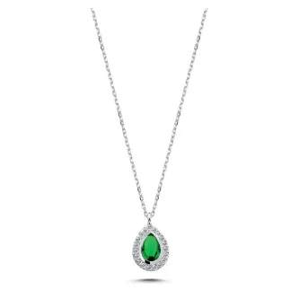 ZEY GÜMÜŞ Damla Zirkon Taşlı Kadın 925 Ayar Gümüş Halo Kolye