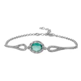 ZEY GÜMÜŞ Paraiba Oval & Baget Zirkon Taşlı Bileklik 925 Ayar Gümüş